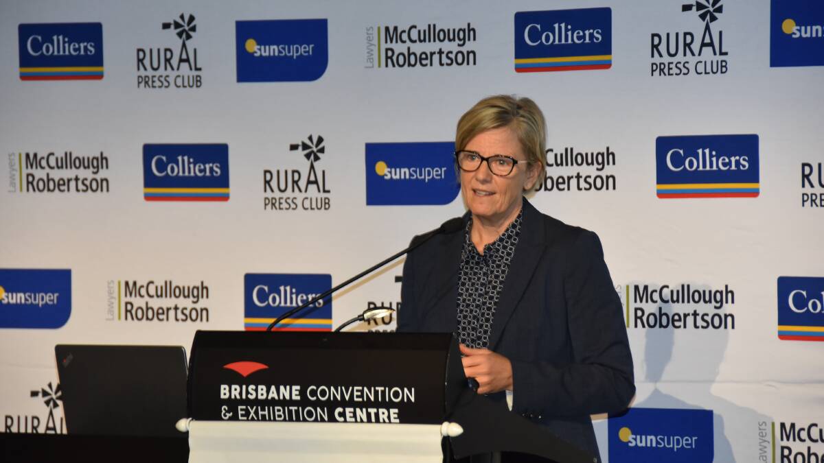 TECH HUNGRY: Co-founder of RapidAIM Dr Nancy Schellhorn speaking on meeting ag's global challenges with the internet of things at the Rural Press Club of Queensland breakfast last month, held to coincide with Hort Connections 2021.