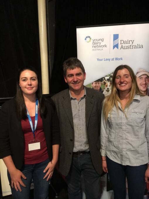 WINNING DUO: Next Gen Challenge winners Ebony King, Hope Forrest, and Steph Walker (right), Mosquito Hill, with judging panel member James Mann, Wye.