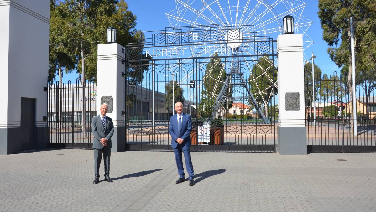 RAHS president Rob Hunt and CEO John Rothwell outside the Kidman gates.