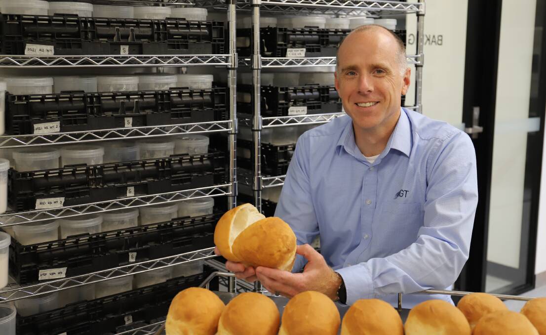 AGTs Tristan Coram with loaves made from high-fibre flour at the companys Grain Quality laboratory at Roseworthy 
