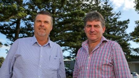POSITION OPEN: Dairy Australia chair Jeff Odgers, pictured with SA dairyfarmer and DA board member James Mann, will be seeking re-election at the upcoming AGM.