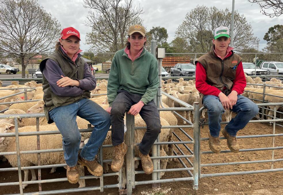 Billy Cattanach, Ouyen, Vic, with Jack and Dusty O'Shannessy, Walpeup, Vic, at the Ouyen market.