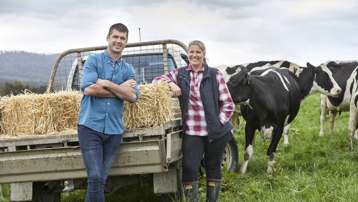 Dairy ambassador Jonathan Brown with Gippsland dairyfarmer Trish Hammond, who also features in the new campaign.