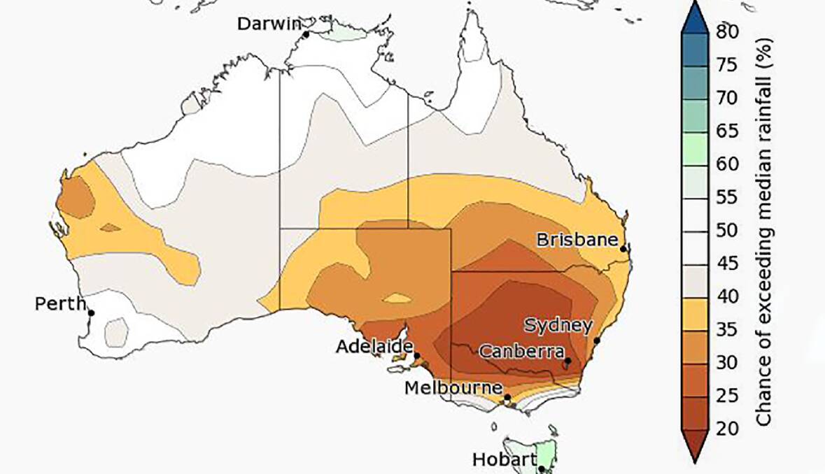 DRY PREDICTIONS: The Bureau of Meteorology's winter outlook forecasts below average rain for most of south-eastern Australia. Picture: BoM