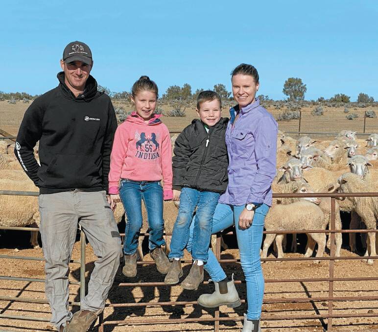 QUALITY CROSSES: David and Lauren Hampel and their children Claire and Riley, Kapunda, have been using Ulandi Park Poll Dorset rams for the past five years, with ease of lambing and growth rates a focus for their flock. 