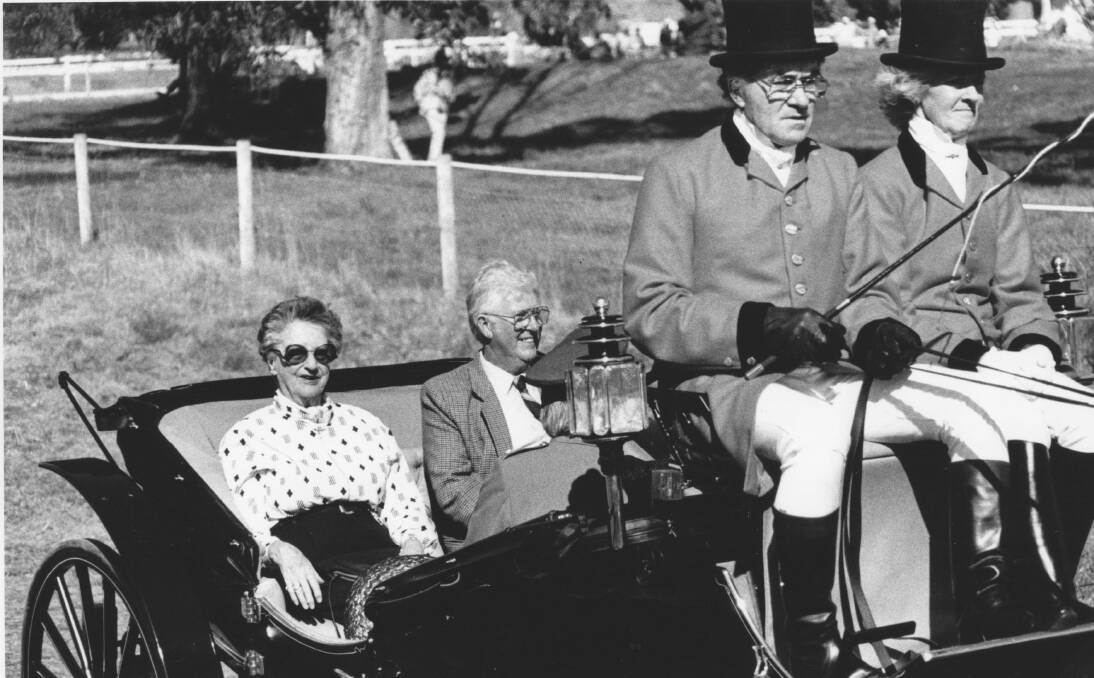 CLASS ACT: Des and Marg Dent in 1994 driving then-SA governor Dame Roma Mitchell in their Landau carriage.