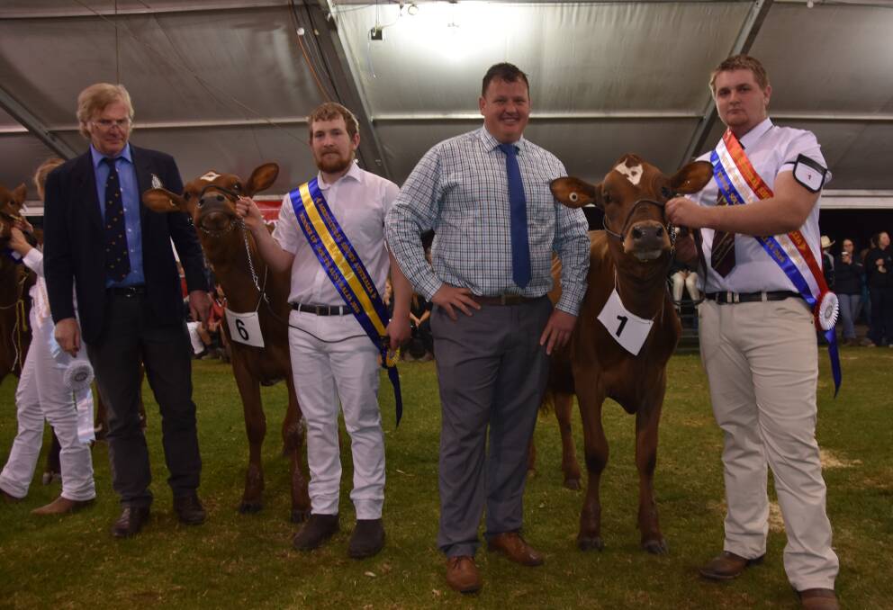 STAND OUT: Agricultural Shows Australia's David Peters, runner-up Liam Radford, Yolla, Tas, judge Ben Govatt, Dingee, Vic, and Clinton Keir, Sunshine Coast, Qld.