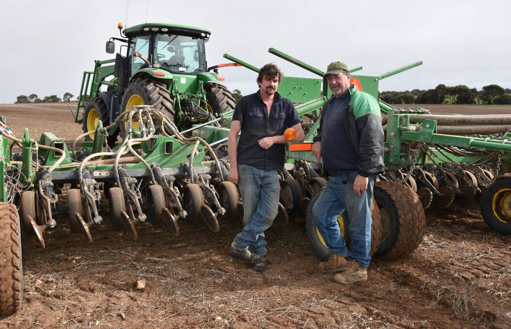 CUT THROUGH: Bradley and Mark Schulz, Strathalbyn, have finished seeding ahead of last year, in part thanks to their new John Deere disc seeder.