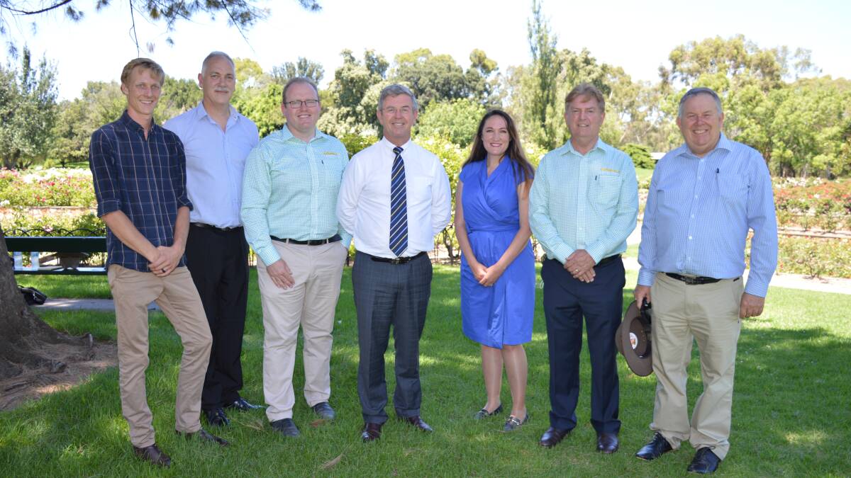 Federal Regional Health Minister David Gillespie (centre) with Nationals SA candidate for Chaffey Damien Buijss, candidate for Hammond John Illingsworth, candidate for Mackillop Jonathan Pietzsch, upper house candidate Lisa Sherry, candidate for Schubert Bruce Preece and upper house candidate Gary Johansen.
