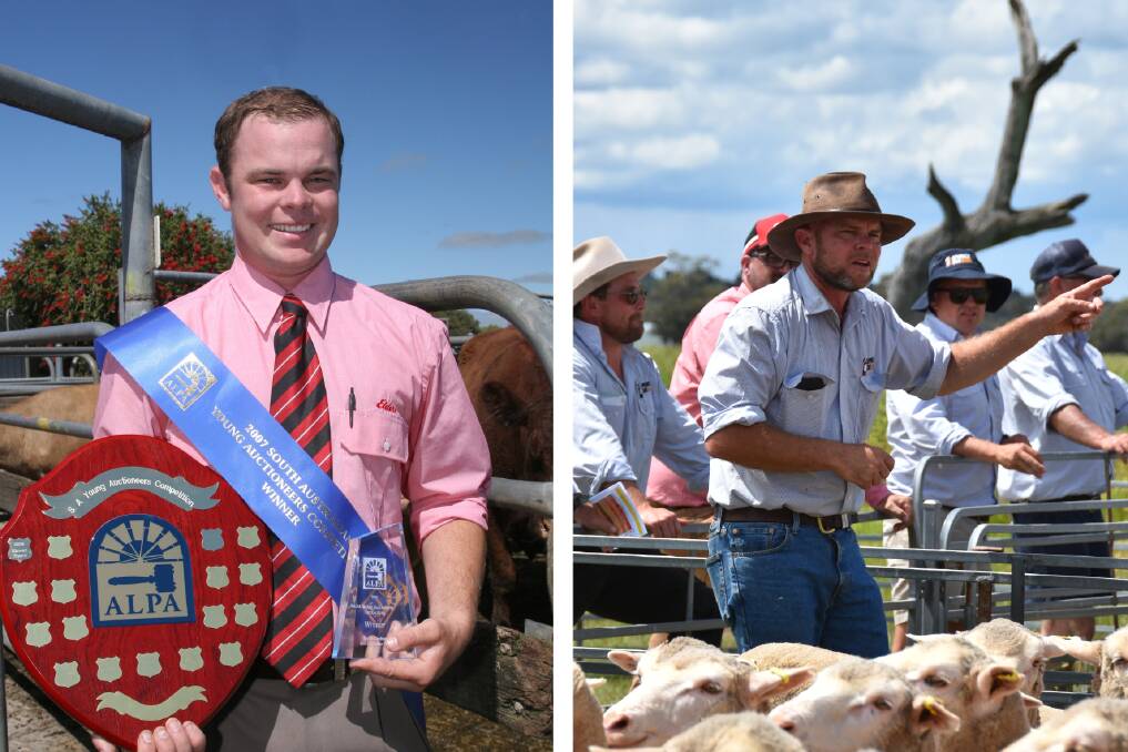 Luke Schreiber at the time he won in 2007 and (right) auctioneering at last year's Keith off-shears.