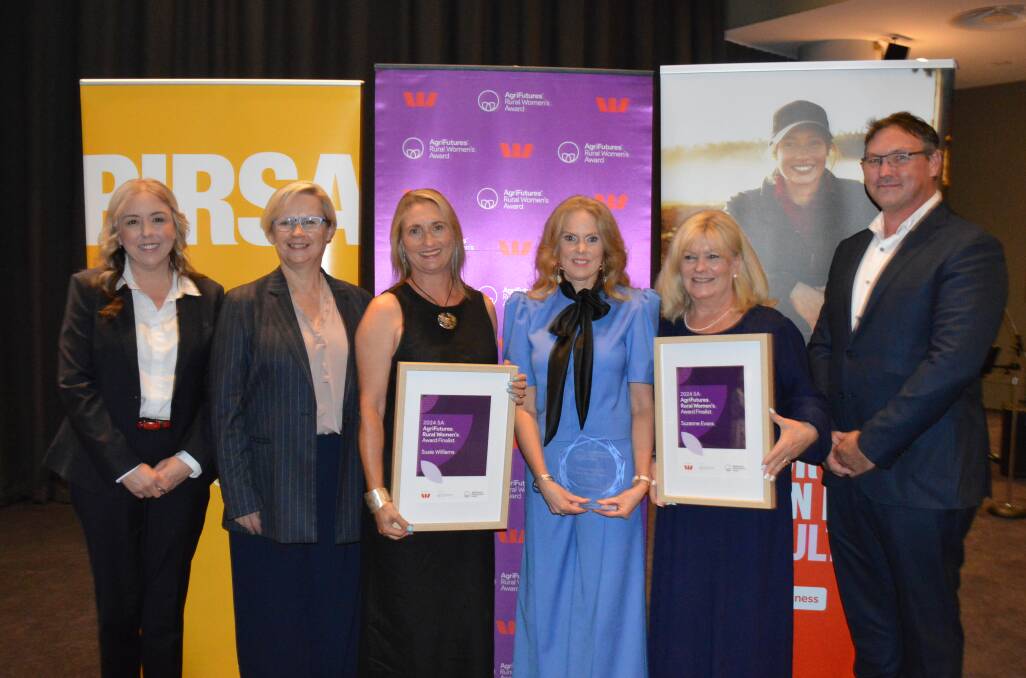 Westpac's Kylie Meehan, Primary Industries Minister Clare Scriven, finalist Susie Williams, winner Nikki Atkinson, finalist Suzi Evans and AgriFutures Australia's Danny LeFeuvre. Picture by Elizabeth Anderson