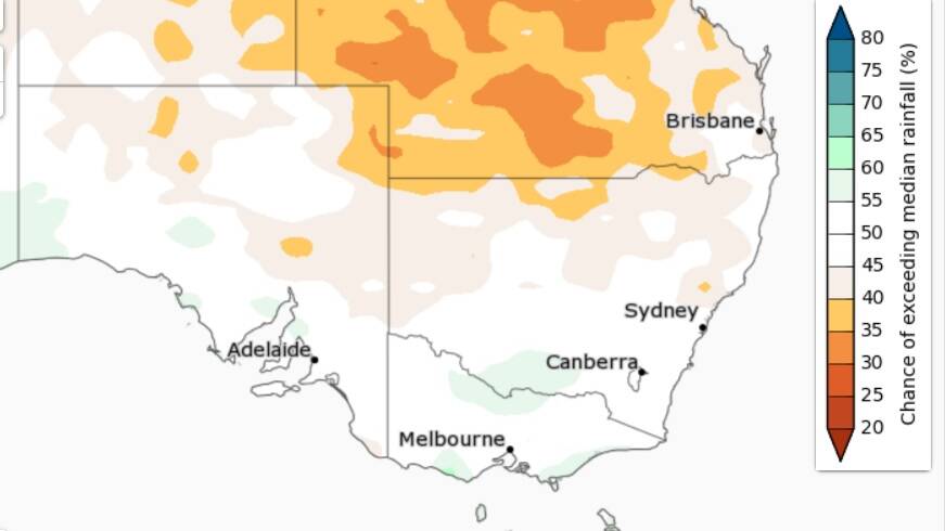 FUTURE FORECAST: Forecasts for the summer months are predominantly neutral, suggesting neither above or below average rainfall for much of SA. Image: BUREAU OF METEOROLOGY