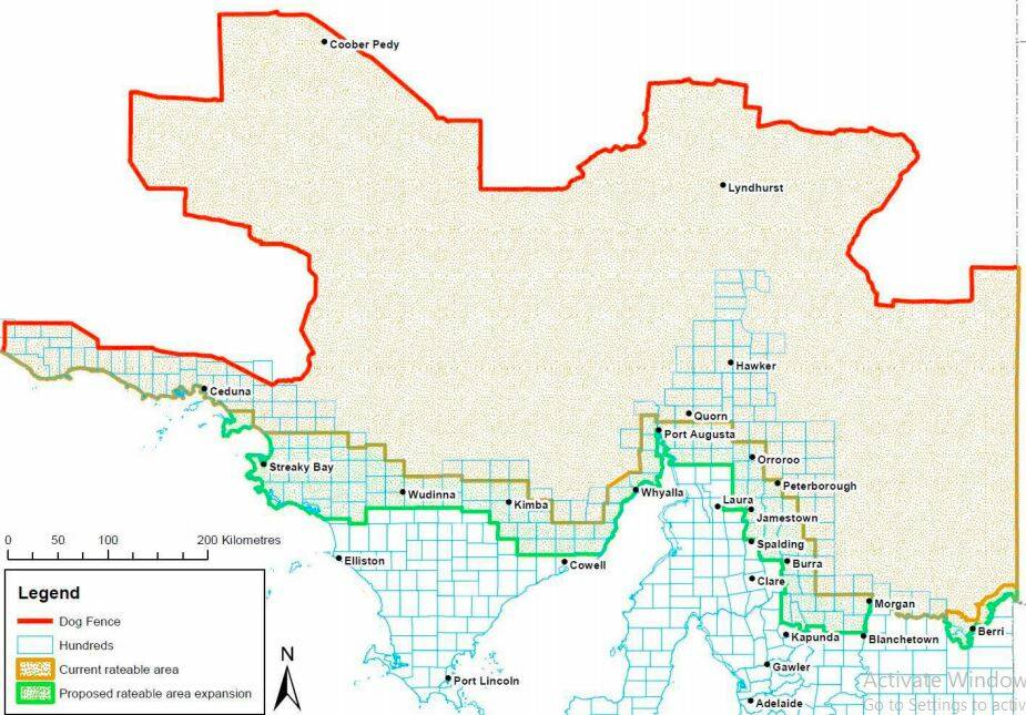 PROPOSED EXTENSION: The rateable area for the SA Dog Fence would move south by two Hundreds under a new proposal. * Source: Review of Dog Fence rateable area Consultation Paper. 