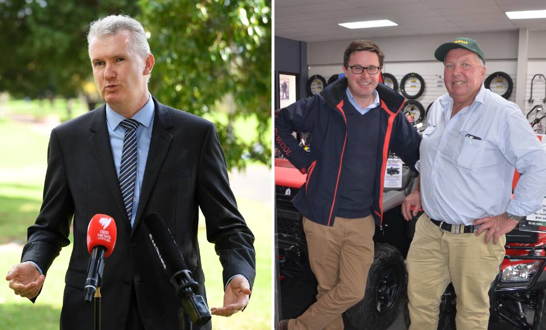 RIVER SPLIT: Labor water spokesperson Tony Burke, Water Resources Minister David Littleproud and SA Nationals candidate Miles Hannemann.