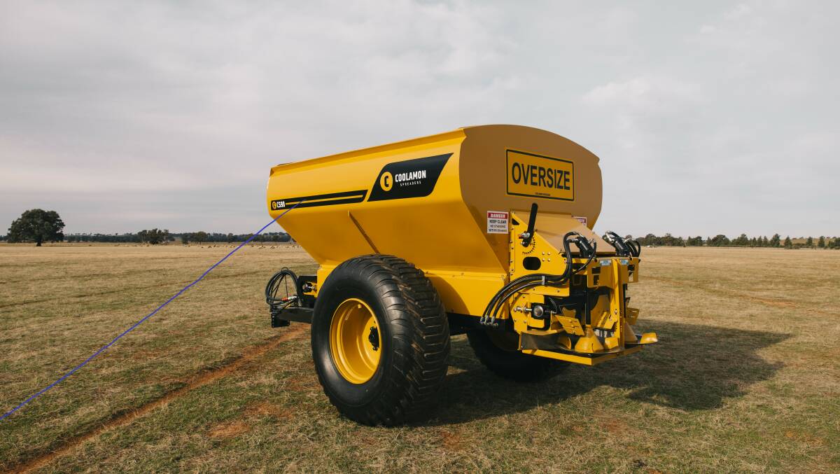 SPREADING THE NEWS: The Coolamon CS range of spreaders is claimed to be the only one on the market with a one-metre cleated belt and variable sized cones.