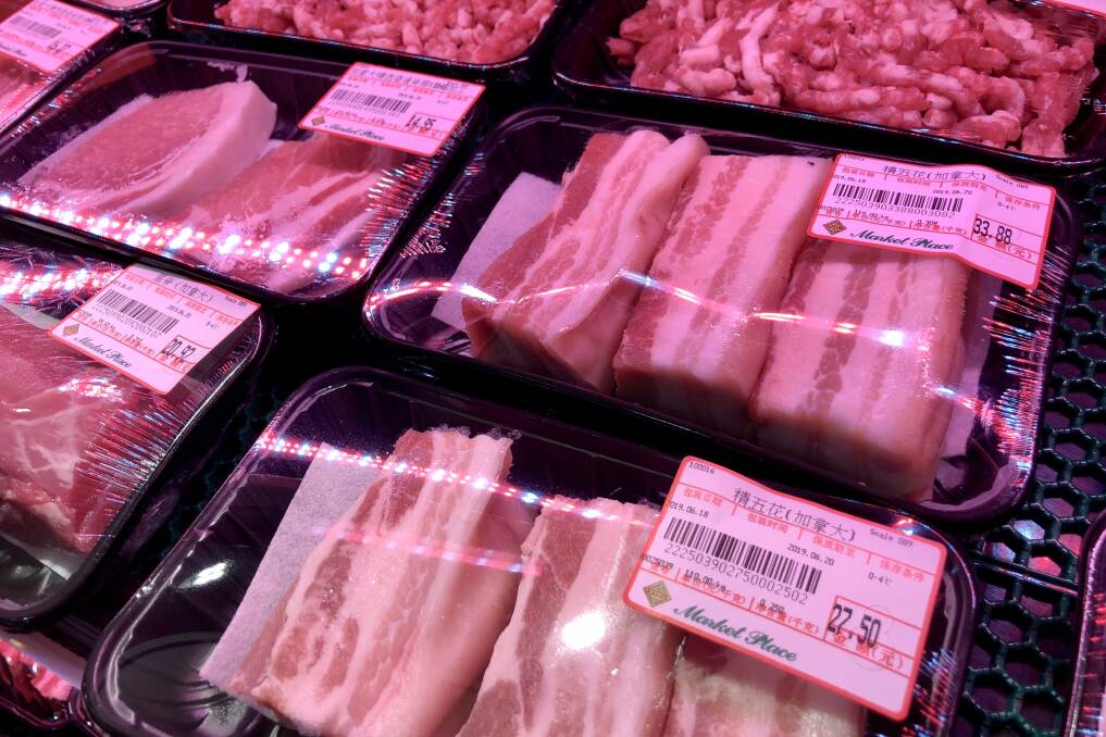PORK BAN: Canadian pork products in a Beijing supermarket last week. 