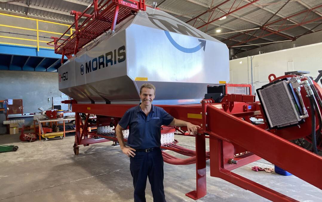TANKS A LOT: Duncan Murdoch, McIntosh Distribution, pictured in the company's assembly area, said the latest Morris 9 Series air carts have a range of system refinements to improve functionality and performance.