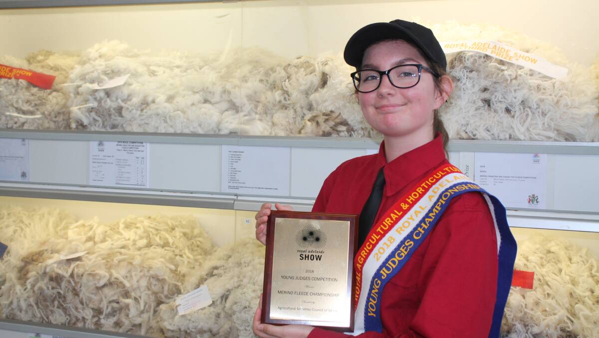 PRIMED FOR COMPETITION: Poppy Pilmore won the senior division of the Merino fleece young judges competition and will now represent SA in next year’s national final for Merino wool judging.

