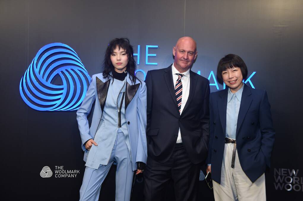 AWI CEO Stuart McCullough at the opening of the New World Wool gala event, with supermodel Xiao Wen Ju and Editor in Chief of Vogue China, Angelica Cheung.