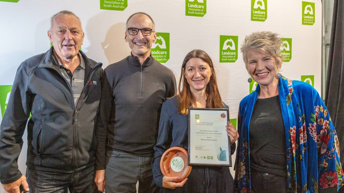 POWER OF PARTNERSHIPS: Barossa Council mayor Bim Lange, Barossa Council deputy mayor and Barossa Bushgardens chairperson Russell Johnstone, Barossa Bushgardens nursery manager Pam Payne, and Gardening Australia's Sophie Thomson