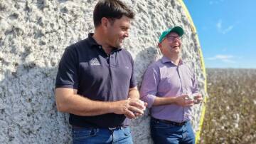 Emerald cotton grower, Ross Burnett, with the new Agriculture Minister Murray Watt, during his surprise visit to the farming region on Thursday. Picture: AgForce