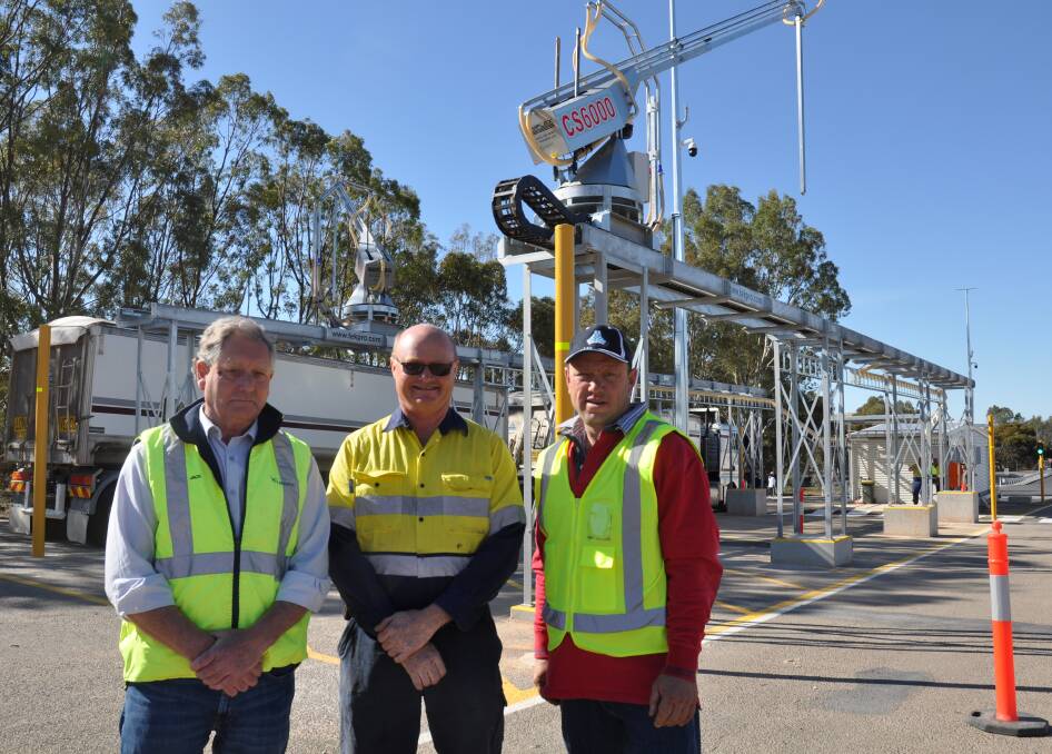 STATE-OF-THE-ART: Viterra central region operations manager Jack Tansley, Gladstone Strategic Silo Committee secretary Andrew Kitto and silo committee chair Nigel Clogg at the newly-upgraded Gladstone site.