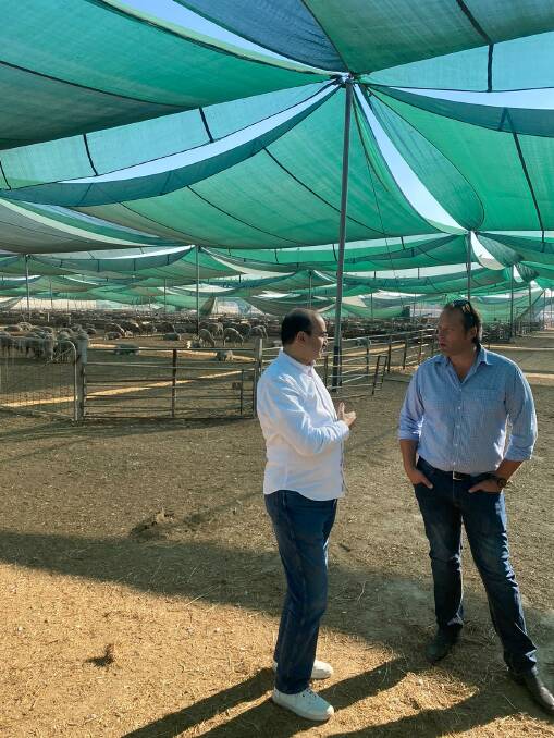 KLTT executive director Hussam O. Sarhan and National Farmers Federation president David Jochinke at the Trans Emirates Livestock Trading facility in Dubai.