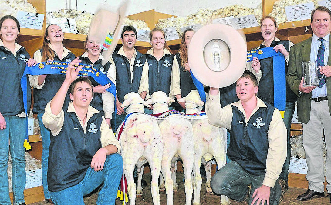 CLARE CELEBRATION: Clare High School students celebrate their win at the 2015 School Wether Competition with James Morgan, of Mutooroo Pastoral Co, far right.