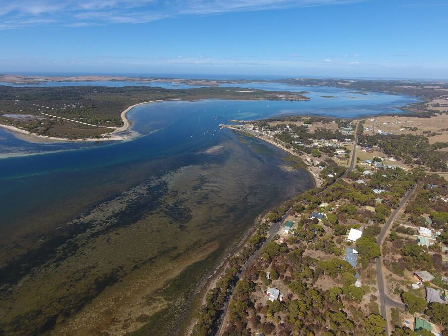 Valuations for all properties across Kangaroo Island, including here at American River, have been devalued by 15 per cent by the State's valuer general. Drone shot by Mike Galea 