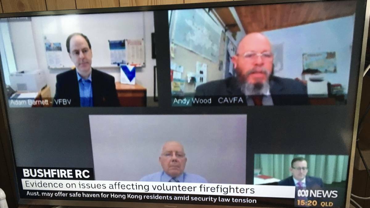 Kangaroo Island resident and volunteer fire representative Andy Wood giving evidence to the bushfire Royal Commission and appearing on ABC News. 