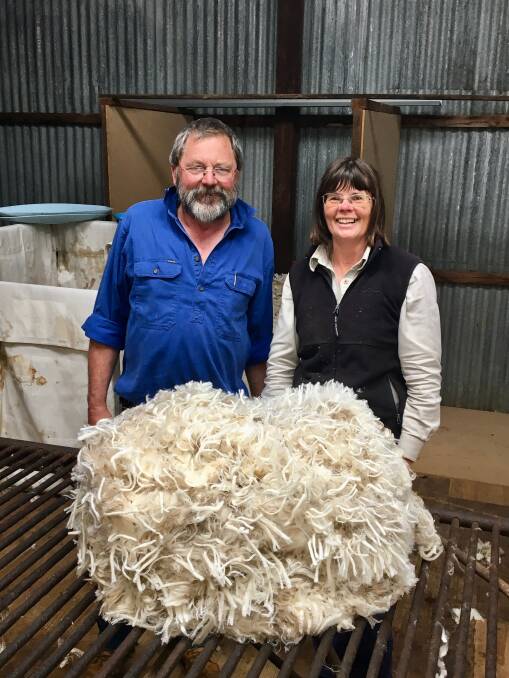 TOP CLIP: Kangaroo Island wool producers Alan and Janet Hall secured the highest weekly price in Australia for a line of wool sold in auction in mid November. Photo Marty Kay
