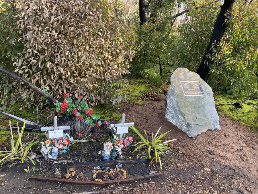 IN MEMORY: Humans of Kangaroo Island has installed a plaque on the Playford Highway memorial commemorating Dick and Clayton Lang's ultimate sacrifice during the 2019/20 fires. Photo supplied 