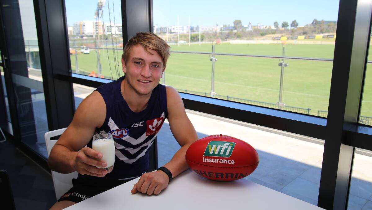 NEW CHALLENGES: Former Sturt footballer and dairy cow breeder Mitch Crowden, Meadows, will put his best foot forward, donning the Fremantle Dockers uniform, after being drafted to the WA club last month.