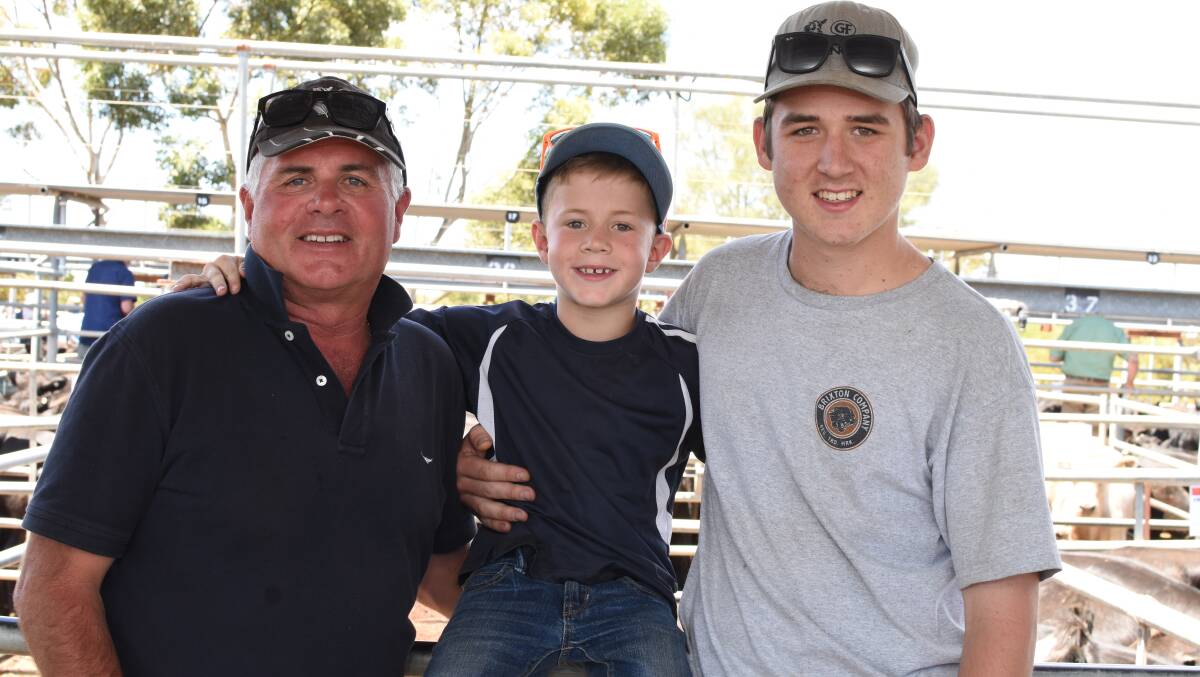 FAMILY DAY: Ian Kittel and his sons Charlie and Lewis came from Mosquito Hill to sell their cattle at the Strathalbyn saleyards. They sold 20 Angus steers for $1080.