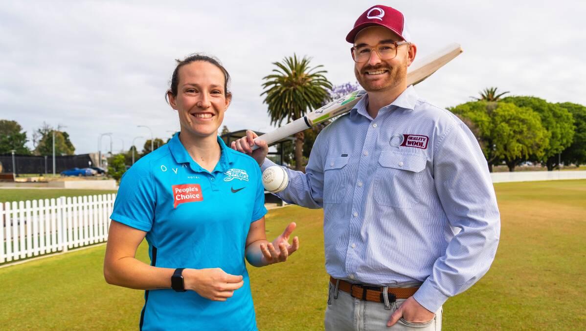 READY TO GO: Australian women's cricket star Megan Schutt launching the 2022 Quality Wool Cup with the company's Kane McKay. Photo: JOHN KRUGER