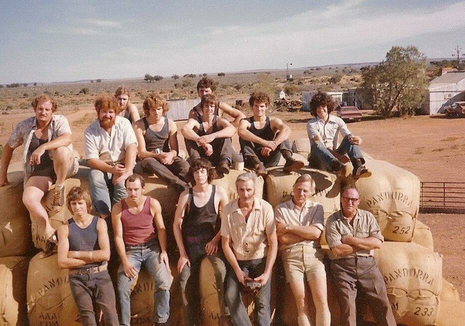 FIRST TRAINEES: The first shearer training team at Pandurra, in 1974.