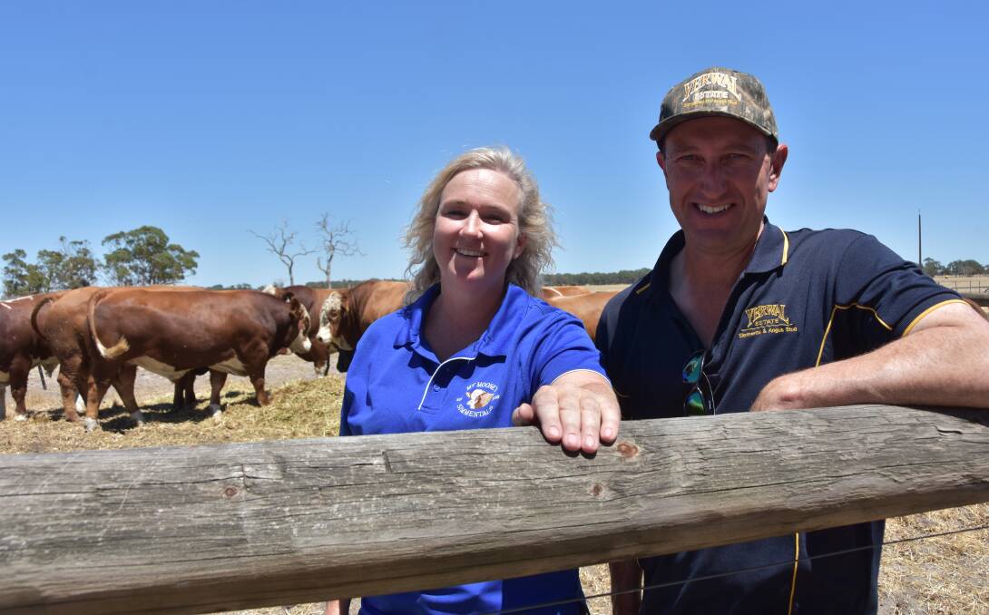 JOINT SALE: Mt Mooney stud principal Renee Mooney and Yerwal Estate stud principal Regan Burow were delighted with the success of their combined online Simmental sale on Tuesday, which topped at $17,500.