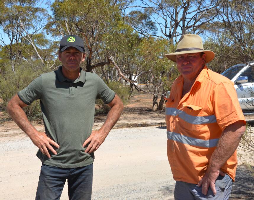 UNHAPPY: Peter McGilvray (right), Kimba, pictured with local farmer James Shepherdson, is against the decision to build a nuclear waste facility in the area.