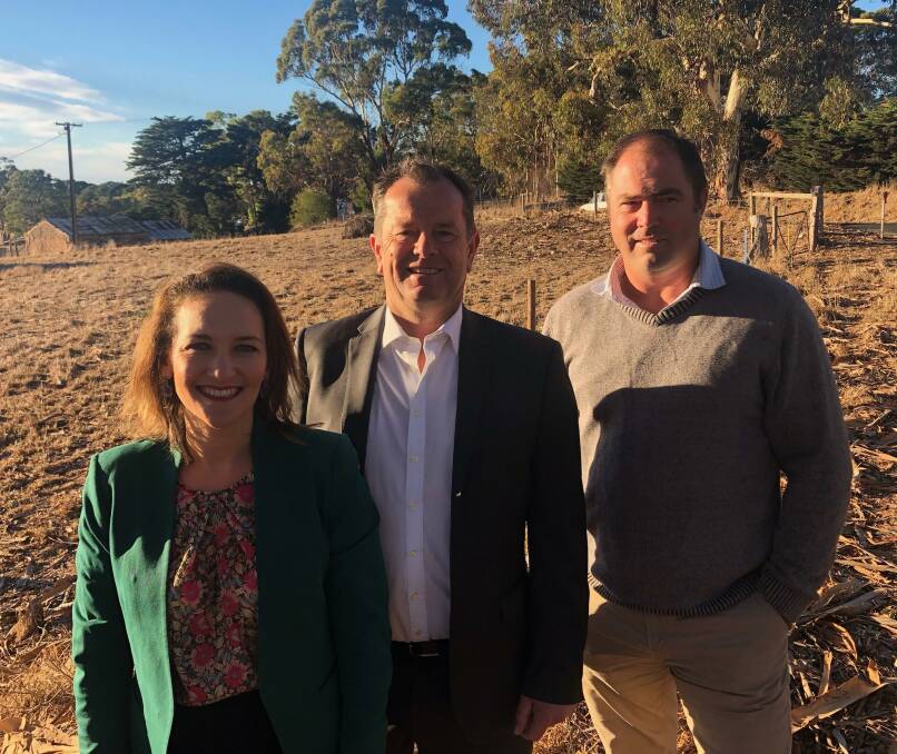 RECENT RECRUIT: Liberal candidate for Mayo Georgina Downer, Primary Industries Minister Tim Whetstone and new Rabbit Control Coordinator Josh Rosser.
