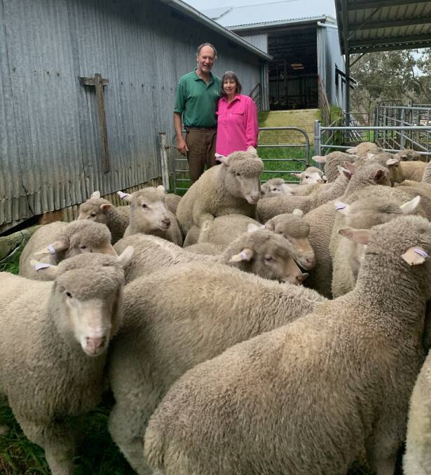 PREPARING FOR SALE: Kevin and Jacki Baker with newly-weaned 2020 drop lambs.