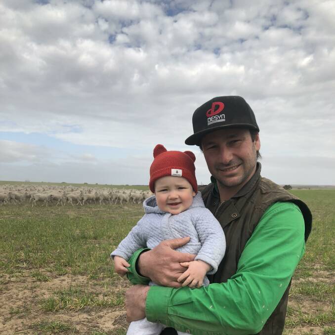 STRONG DEMAND: Duane Simon and his daughter Billie, McPiggery, Lameroo, with some of the first-cross ewe lambs destined for the Naracoorte special breeders sale in November.