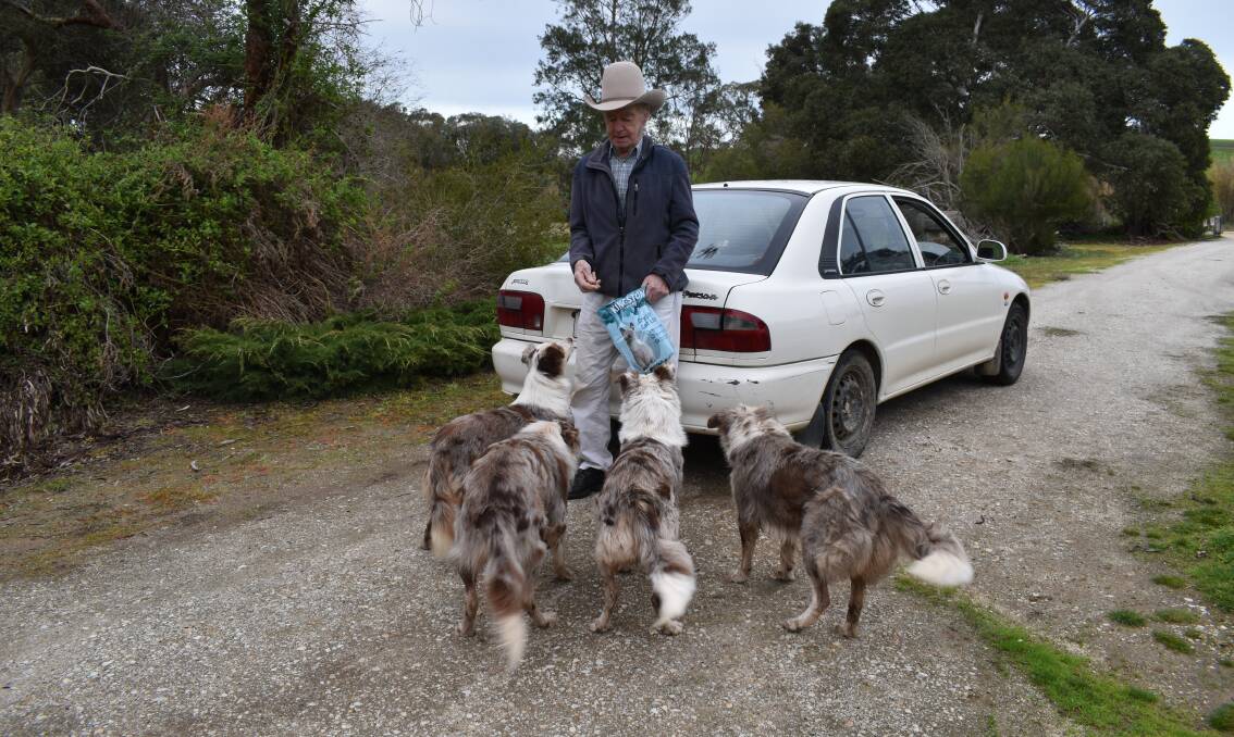 Norm Keast on his Tanunda property with four of his Coolies, says he is pleased to have written his life story to share with others. Photo: Michelle O'Rielly