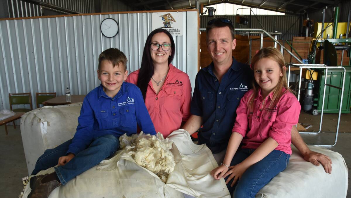 FAMILY OPERATION: Kaiden, Tarlee, Chris and Alexis Atkinson, Kangaroo Island and Harrogate, sold wool through the SA specialty sale run on the WoolQ online platform. 