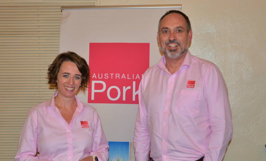 LOOKING AHEAD: Australian Pork Limited chief executive officer Margo Andrae and board chair Andrew Baxter at Tanunda on Friday. 