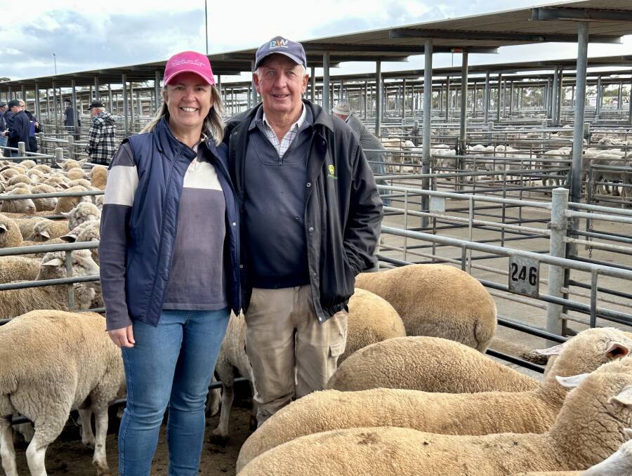 Anne Pearce, Alford, and her father Richard Daniel, Ninnes, sold their last run of lambs in April at SA Livestock Exchange at Dublin. Picture supplied 