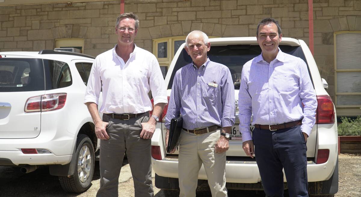 ISSUES DISCUSSED: Acting Primary Industries Minister Dan van Holst Pellekaan, Outback Communities Authority chair Bill McIntosh, Blinman, and SA Premier Steven Marshall attended a drought forum at Marree. 