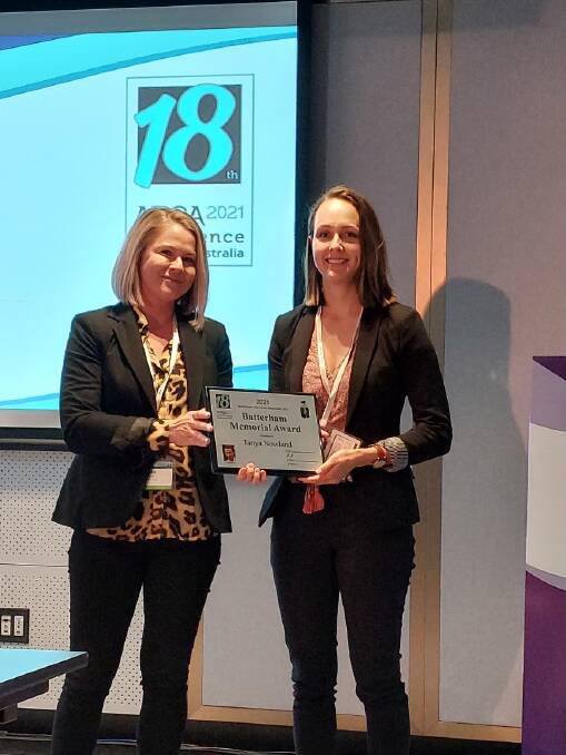 WORK RECOGNISED: Tanya Nowland was awarded the Batterham Memorial Award by Australasian Pig Science Association committee member Kate Plush at the 2021 Biennial Australasian Pig Science Conference.