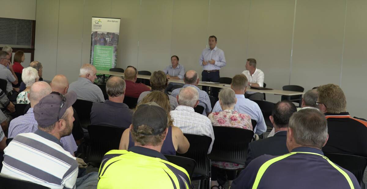 HOT TOPICS: Premier Steven Marshall led a community drought forum at Marree on Tuesday. 