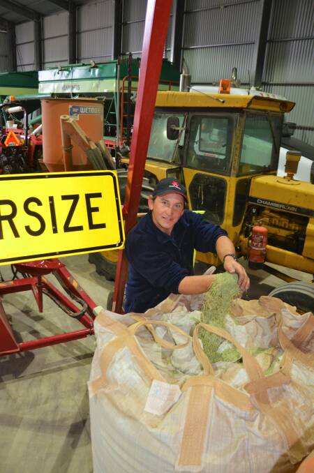 Barley grower Hayden Donnell, Kadina, with seed that will remain in the shed. 