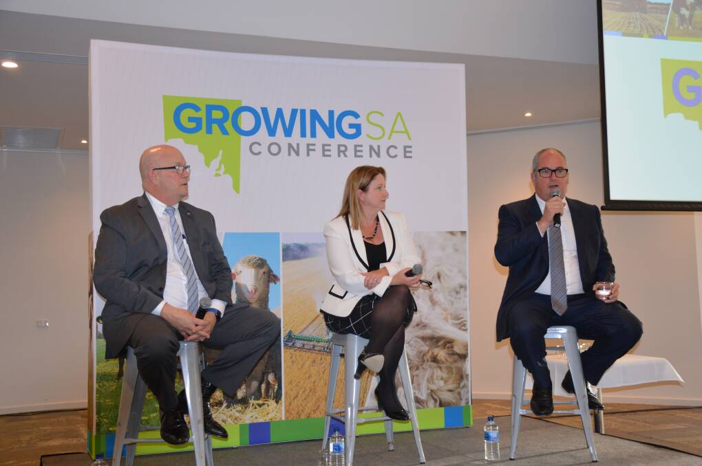 2017 PANEL: The panel at last year's Growing SA conference comprised of Minister for Trade, Tourism and Investment David Ridgway, former NXT agriculture spokesperson Rebekha Sharkie and former Minister for Agriculture Leon Bignell.  